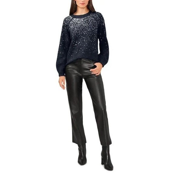 Vince Camuto Sequined Raglan Long Sleeve Sweater Mademoiselle Navy Size S - Picture 3 of 11